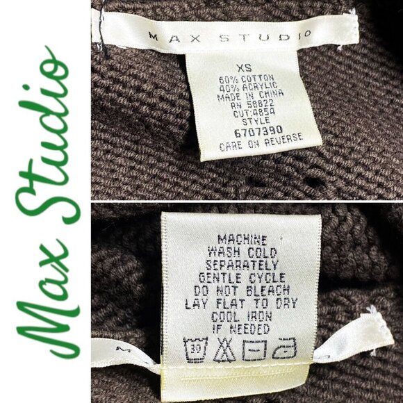 NWOT MAX STUDIO Open Cardigan Sweater Duster Chocolate Brown Shawl Collar, XS - Picture 6 of 10